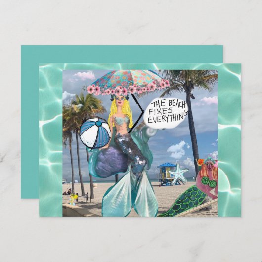 Carte postale - la plage fixe tout (Devant / Derrière)