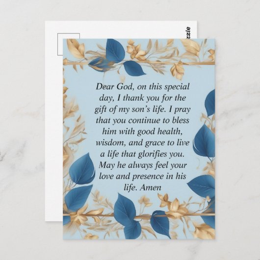 Carte Postale La prière d'une mère pour son fils (Devant / Derrière)