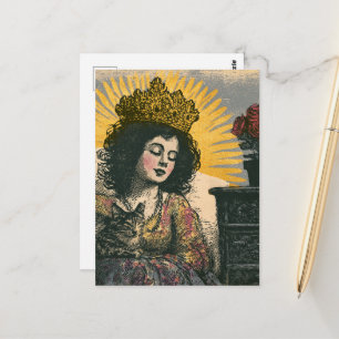 Carte Postale La Reine Endormie et son Chat