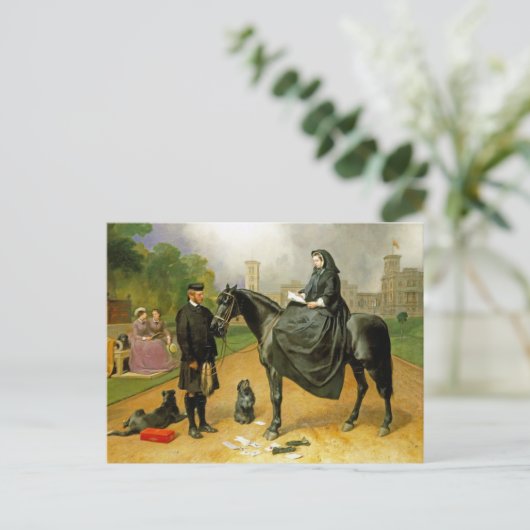 Carte Postale La reine Victoria à cheval en amazone & John Brown (Debout devant)
