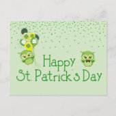 Carte Postale La Saint-Patrick Shamrock Hiboux Verts Mignons (Devant)