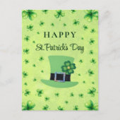 Carte Postale La Saint-Patrick Trèfle aquarelle sur fond vert (Devant)