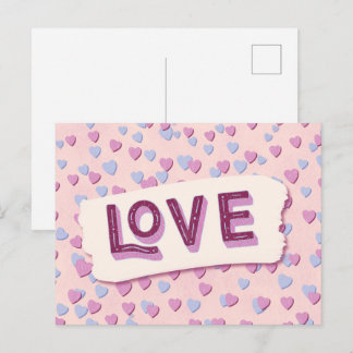 Carte Postale La Saint-Valentin Amour Cœurs Roses et Bleus