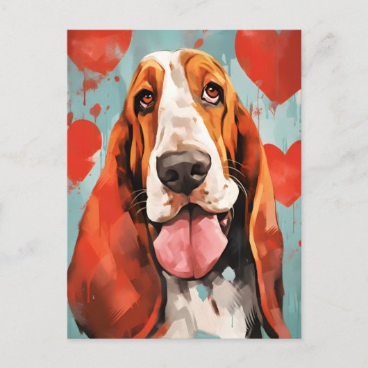 Carte Postale la Saint-Valentin Basset Hound (Devant)