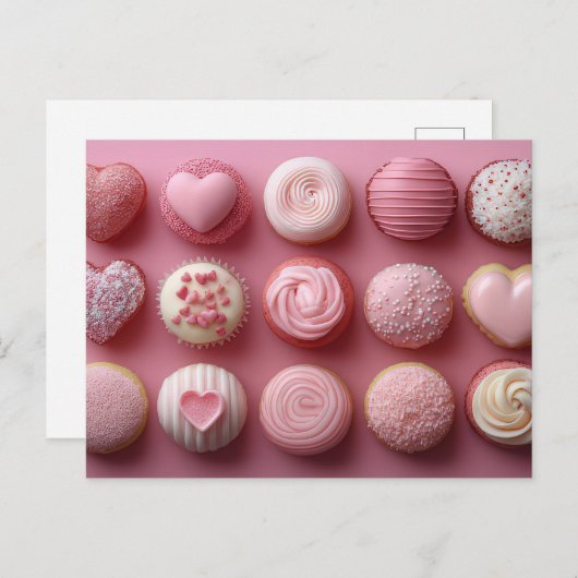 Carte Postale La Saint-Valentin des cupcakes rose (Devant / Derrière)