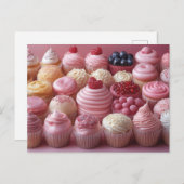 Carte Postale La Saint-Valentin des cupcakes rose (Devant / Derrière)