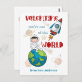 Carte Postale La Saint-Valentin des enfants dans l'espace est ho (Devant / Derrière)