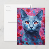 Carte Postale La Saint Valentin du chat bleu russe (Devant / Derrière)