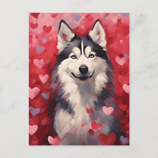 Carte Postale La Saint-Valentin husky (Devant)
