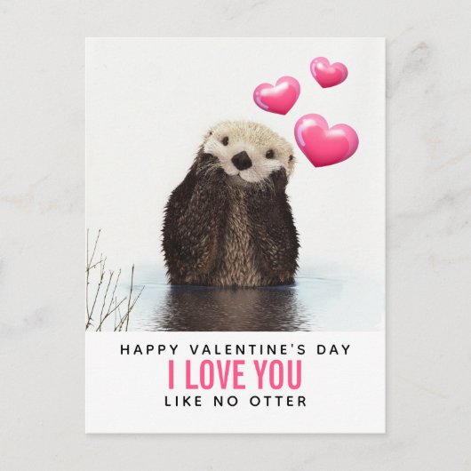 Carte Postale La Saint Valentin Mignonne Otter aux Coeurs (Devant)