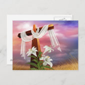 Carte Postale La Sainte Croix - Drapée en blanc avec Lilies (Devant / Derrière)