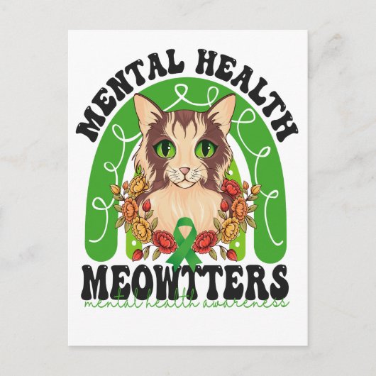 Carte Postale La santé mentale Meowtters Kitty drôle arc-en-ciel (Devant)