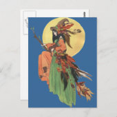 Carte Postale La sorcière d'Halloween passe au clair de lune (Devant / Derrière)