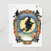 Carte Postale La sorcière d'Halloween sur la Lune (Devant / Derrière)
