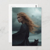 Carte Postale La sorcière et son chat (Devant / Derrière)