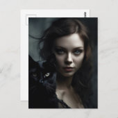 Carte Postale La sorcière et son chat noir (Devant / Derrière)