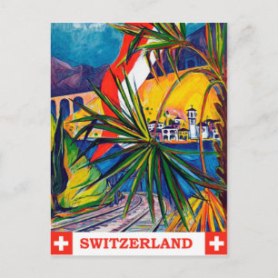 Carte Postale La Suisse en train, voyage vintage