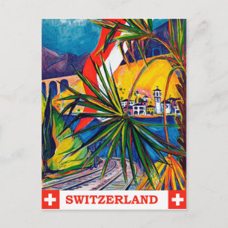 Carte Postale La Suisse en train, voyage vintage