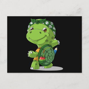 Carte Postale La tortue caricaturale va à l'école