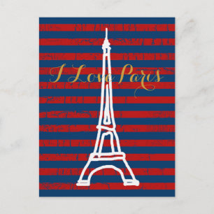 Carte Postale la tour Eiffel, rayures & amour