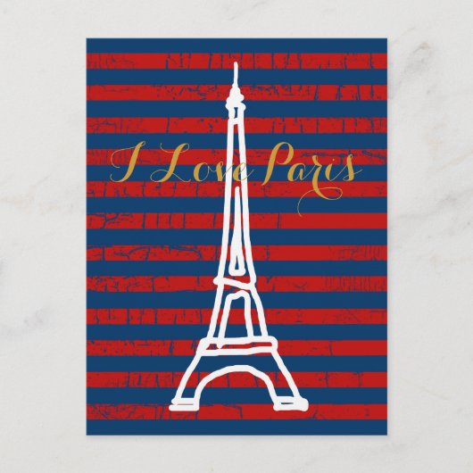 Carte Postale la tour Eiffel, rayures & amour (Devant)