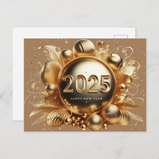 Carte Postale La typographie d'or bonne année 2025 (Devant / Derrière)