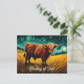 Carte Postale La vache cool de la ferme Highland Pensez à vous (Debout devant)