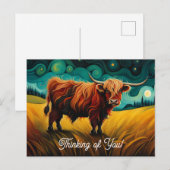 Carte Postale La vache cool de la ferme Highland Pensez à vous (Devant / Derrière)