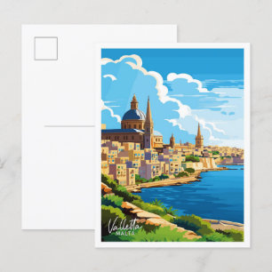 Carte Postale La Valette Malte Voyage Vintage illustration