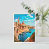 Carte Postale La Valette Malte Voyage Vintage illustration (Debout devant)