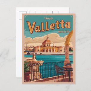 Carte Postale La Valette vintage, Malte voyage souvenirs et cade