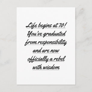 Carte Postale La vie à la retraite commence à 70, 70e anniversai