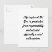 Carte Postale La vie à la retraite commence à 70 ans, 70e annive (Devant / Derrière)