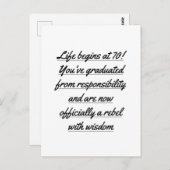 Carte Postale La vie de retraité commence à 70 ans, 70e annivers (Devant / Derrière)