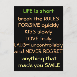 Carte Postale la vie est courte
