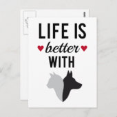 Carte Postale La vie est meilleure avec chat et chien, la concep (Devant / Derrière)
