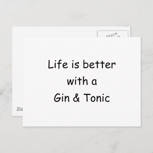 Carte Postale La Vie Est Meilleure Avec Un Gin & Tonique (Devant / Derrière)