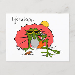Carte Postale La vie est une plage... Grenouille caricaturale su
