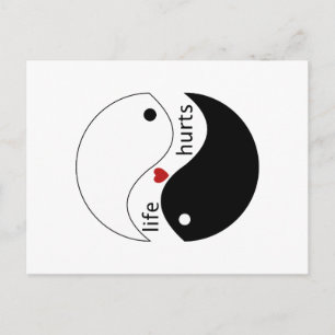 Carte Postale La vie fait mal, coeur, Yin-yang L'amour rassemble