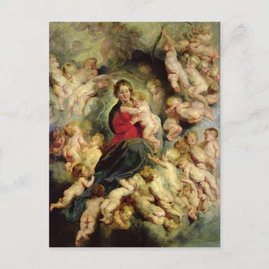 Carte Postale La Vierge et l'Enfant entourés (Devant)