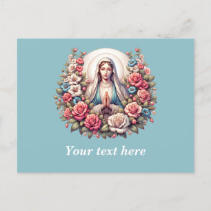 Carte Postale La Vierge Marie priant avec des Roses