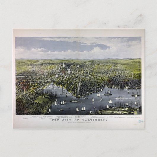 Carte Postale \La ville de Baltimore par Currier & Ives (1880) (Devant)
