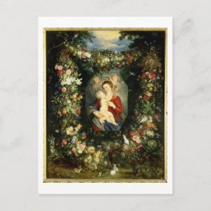 Carte Postale La Virgin et le Child in a garland of fruit and fl