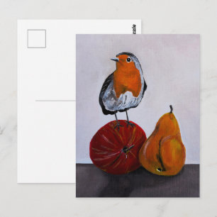 Carte Postale La visite fugace du rouge-gorge Peinture d'Alfred 