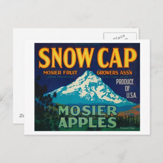 Carte Postale Label Apple Crate Casquette de neigeMosier, OU (Devant / Derrière)