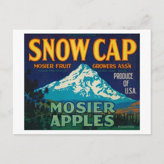 Carte Postale Label Apple Crate Casquette de neigeMosier, OU (Devant)