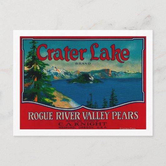 Carte Postale Label Crater Lake Pear Crate Medford, OU (Devant)