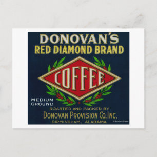 Carte Postale Label de café DonovanBirmingham, AL