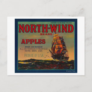 Carte Postale Label North Wind Apple CrateYakima, WA