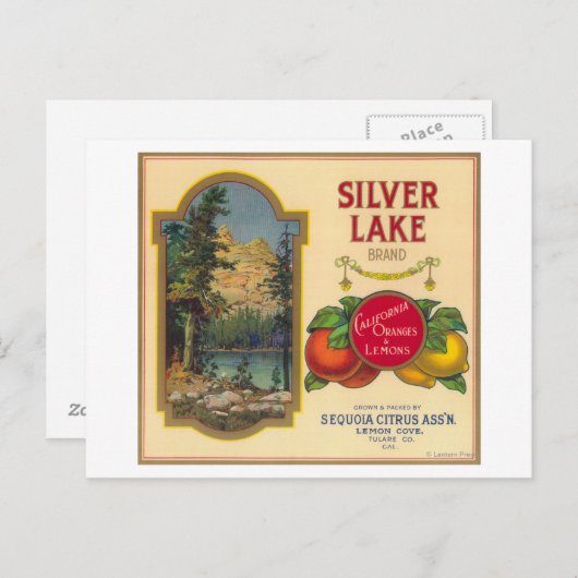 Carte Postale Label Orange Silver Lake Lemon Cove, CA (Devant / Derrière)